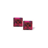 Austrian Crystal Xillion Square Stud Earrings in Fuchsia Pink in Two Sizes with Sterling Silver Earwires