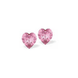 Austrian Crystal Heart Stud Earrings in Rose Pink, Available in 3 Sizes with Sterling Silver Earwires