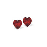 Austrian Crystal Heart Stud Earrings in Light Siam Red, Available in 3 Sizes with Sterling Silver Earwires
