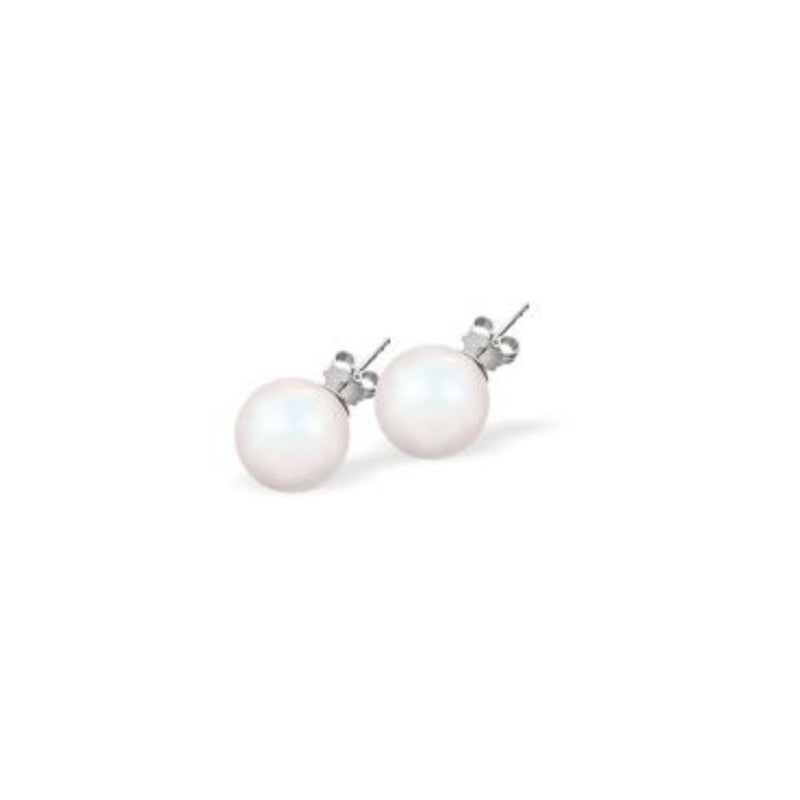 Austrian Crystal Pearl Stud Earrings in Iridescent White with Sterling Silver Earwires