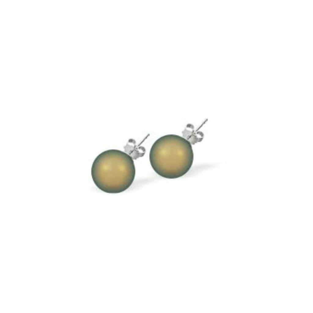 Austrian Crystal Pearl Stud Earrings in Iridescent Green with Sterling Silver Earwires