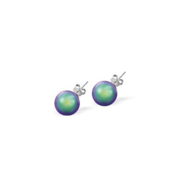 Austrian Crystal Pearl Stud Earrings in Scarabaeus Green with Sterling Silver Earwires
