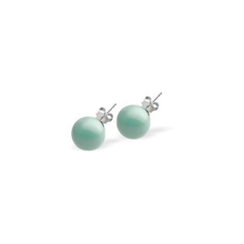 Austrian Crystal Pearl Stud Earrings in Jade Green with Sterling Silver Earwires