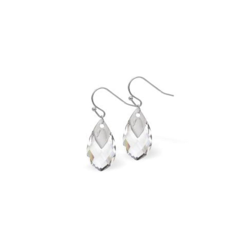 Austrian Crystal Metallic Teardrop Drop Earrings in Clear Crystal