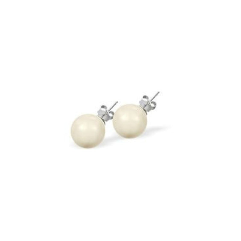 Austrian Crystal Pearl Stud Earrings in Crystal Cream with Sterling Silver Earwires