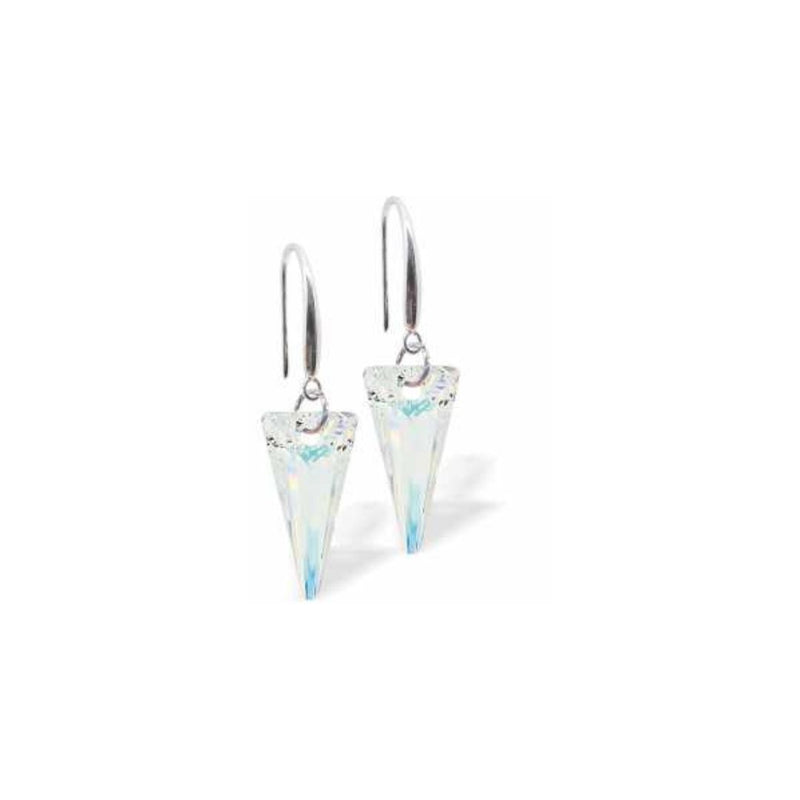 Austrian Crystal Spike Drop Earrings in Aurora Borealis with Rhodium Plated Earwires