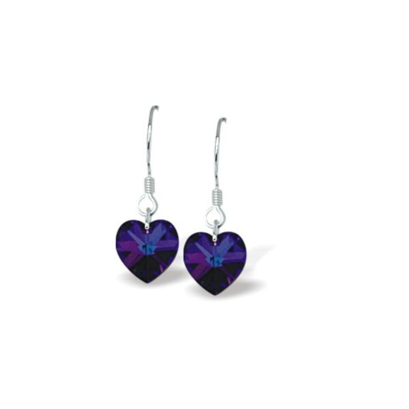 Austrian Crystal Heart Drop Earrings in Heliotrope Purply/Blue
