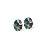 Austrian Crystal Oval Rivoli Stud Earrings in Multi Coloured Rainbow,  Sterling Silver Earwires