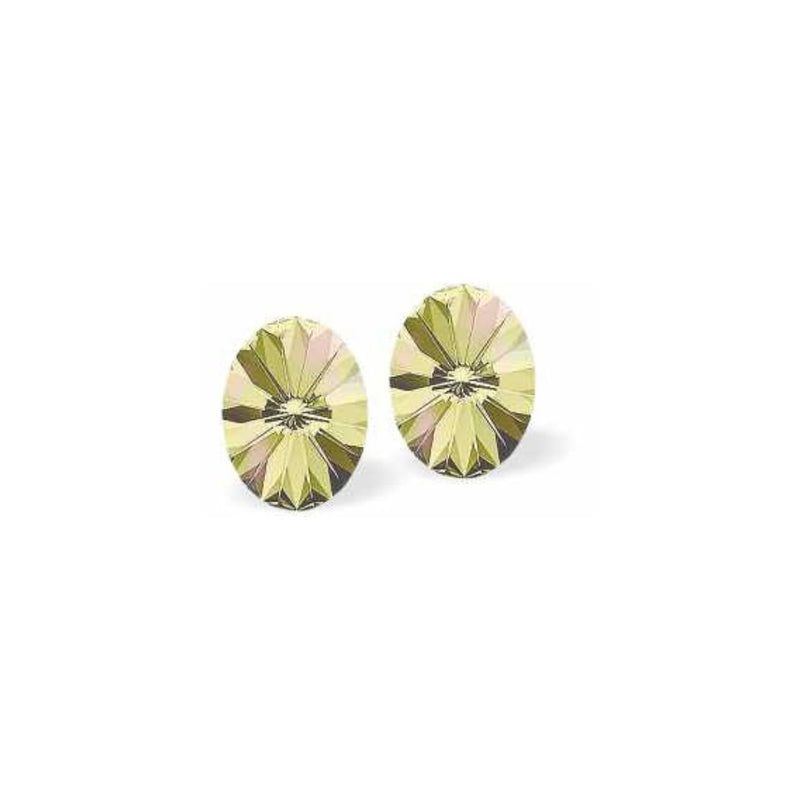 Austrian Crystal Oval Rivoli Stud Earrings in Luminous Green, Sterling Silver Earwires