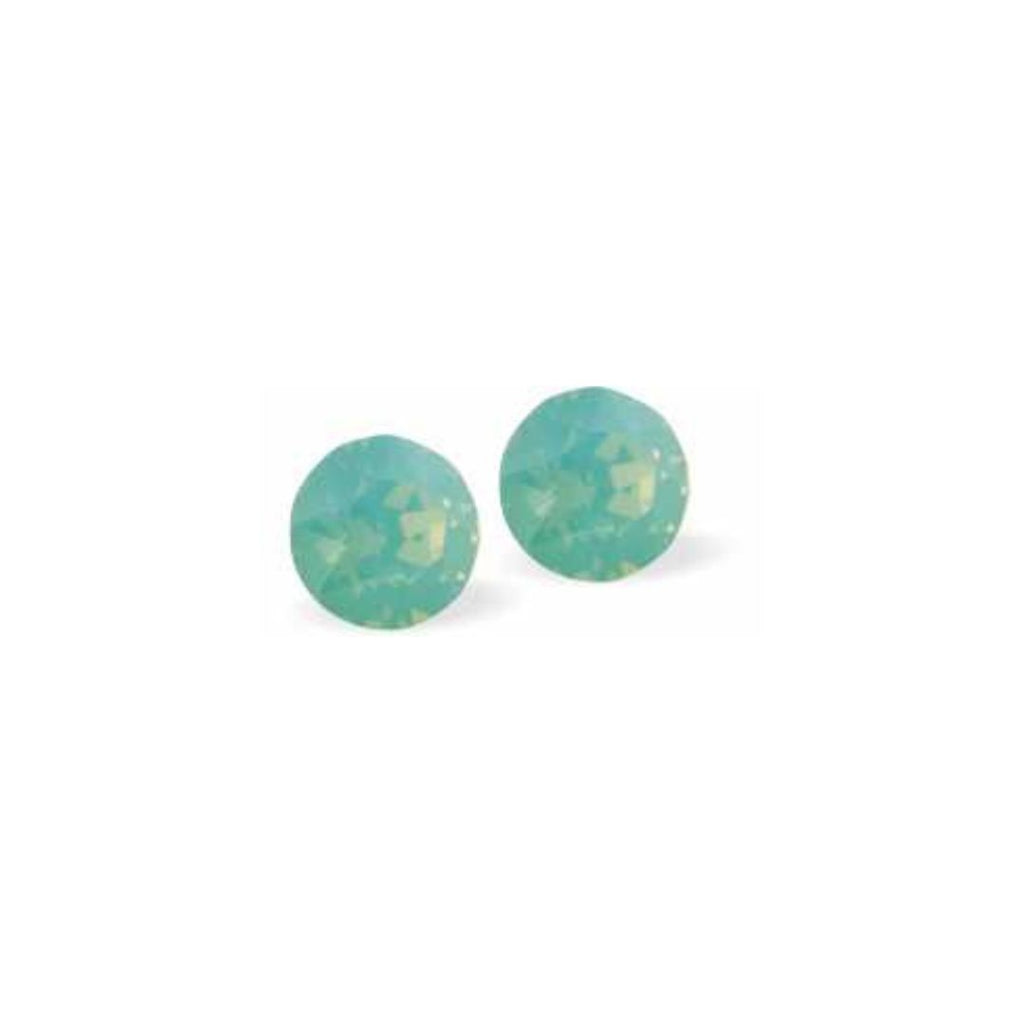 Austrian Crystal Round Raindrop Stud Earrings in Light Green Pacific Opal, Sterling Silver Earwires