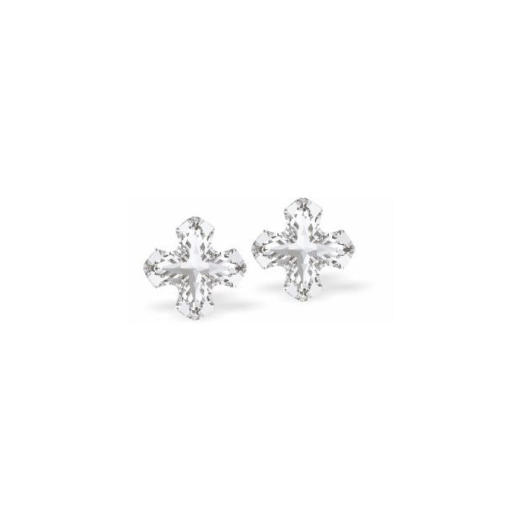 Austrian Crystal Gothic Square Cross Stud Earrings in Clear Crystal, Sterling Silver Earwires