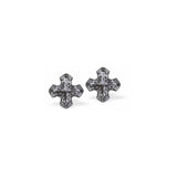 Austrian Crystal Gothic Square Cross Stud Earrings in Silver Night Grey, Sterling Silver Earwires