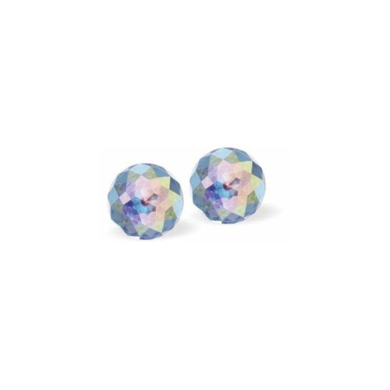 Austrian Crystal Dome Stud Earrings  in Aurora Borealis, Sterling Silver Earwires