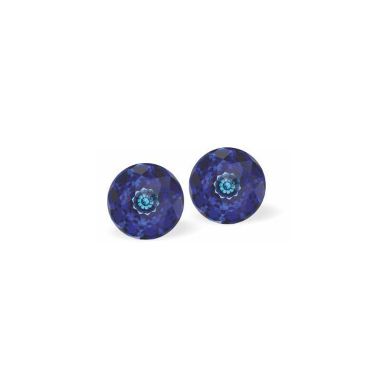 Austrian Crystal Dome Stud Earrings in Bermuda Blue, Sterling Silver Earwires