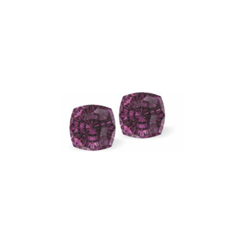 Austrian Crystal Mystic Square Stud Earrings in  Amethyst Purple, Sterling Silver Earwires