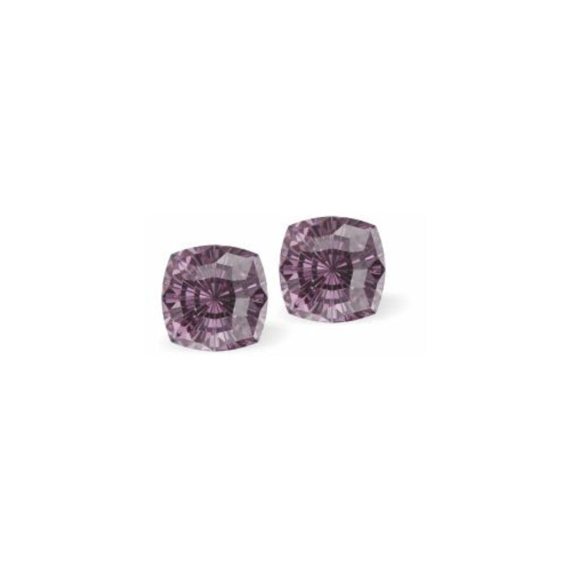 Austrian Crystal Mystic Square Stud Earrings in Iris Mauve, Sterling Silver Earwires