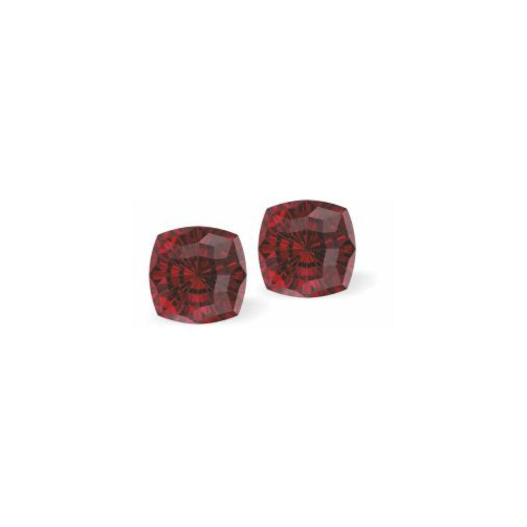 Austrian Crystal Mystic Square Stud Earrings in Scarlet Red, Sterling Silver Earwires