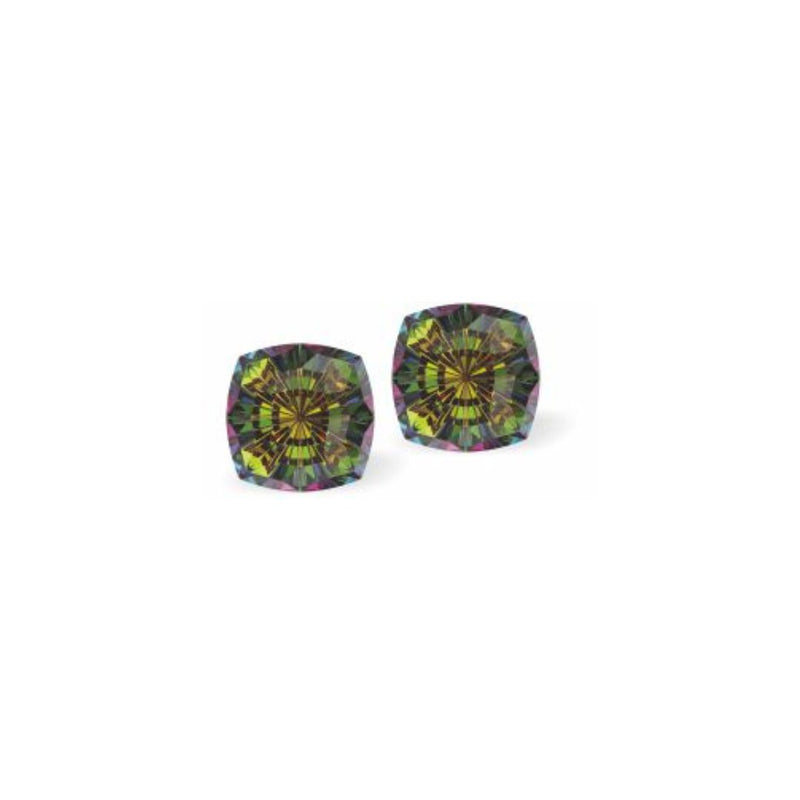 Austrian Crystal Mystic Square Stud Earrings in Vitrail Medium, Sterling Silver Earwires