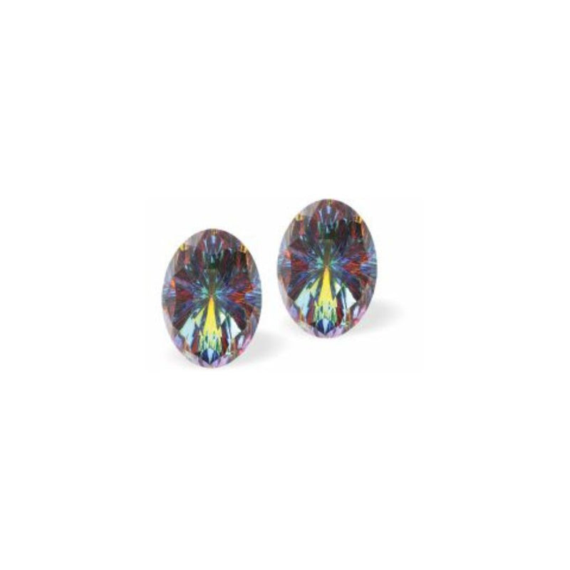 Austrian Crystal Mystic Oval Stud Earrings in Vitrail Medium, Sterling Silver Earwires