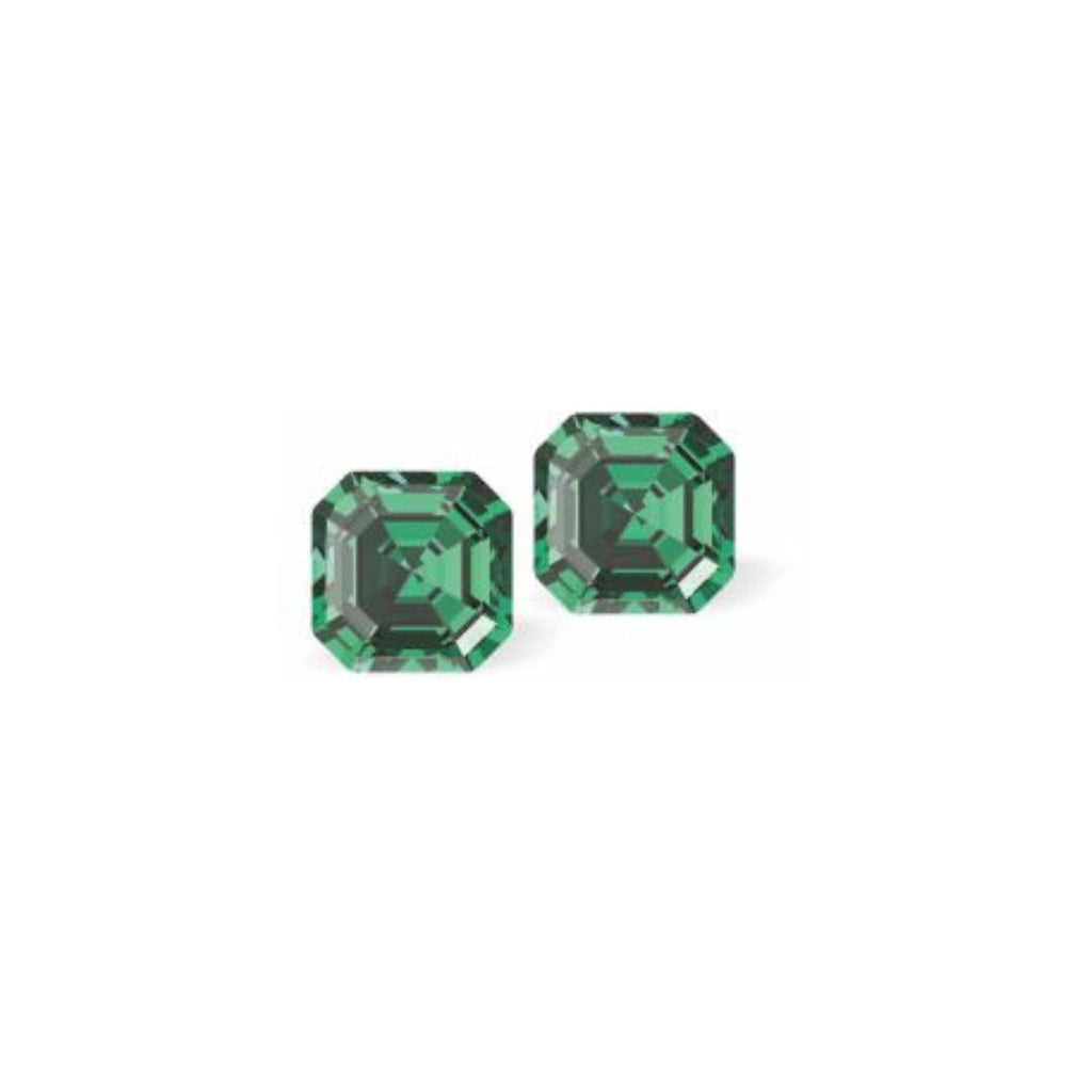 Austrian Crystal Kaleidoscope Square Stud Earrings in Emerald Green, Sterling Silver Earwires