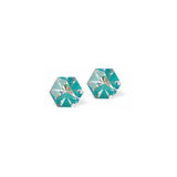 Austrian Crystal Kaleidoscope Hexagon Stud Earrings in Blue Laguna DeLite, Sterling Silver Earwires