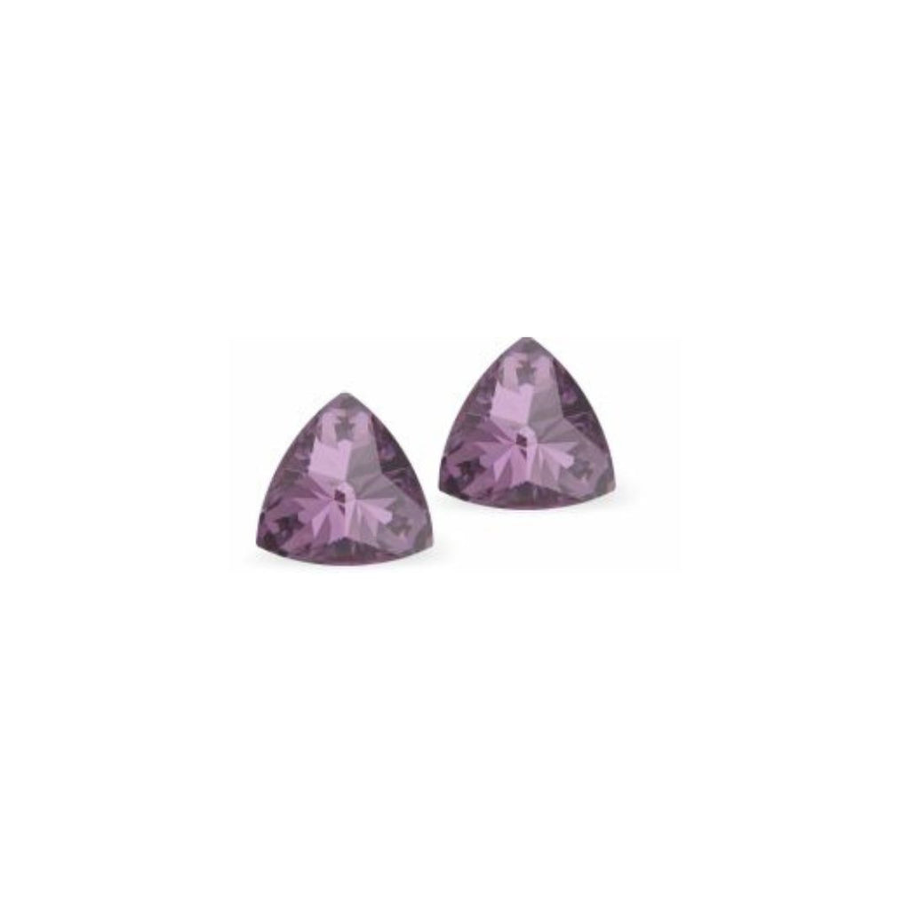 Austrian Crystal Kaleidoscope Triangular Stud Earrings in Amethyst Purple, Sterling Silver Earwires