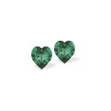 Austrian Crystal Heart Stud Earrings in Emerald Green with Sterling Silver Earwires