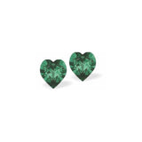 Austrian Crystal Heart Stud Earrings in Emerald Green, Available in 3 Sizes with Sterling Silver Earwires