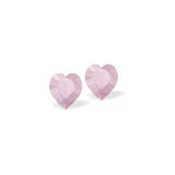 Austrian Crystal Heart Stud Earrings in Rose Water Pink, Available in 3 Sizes with Sterling Silver Earwires