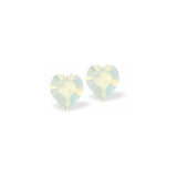 Austrian Crystal Heart Stud Earrings in White Opal, Available in 3 Sizes with Sterling Silver Earwires
