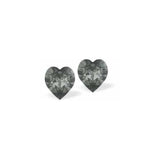 Austrian Crystal Heart Stud Earrings in Black Diamond, Available in 3 Sizes with Sterling Silver Earwires
