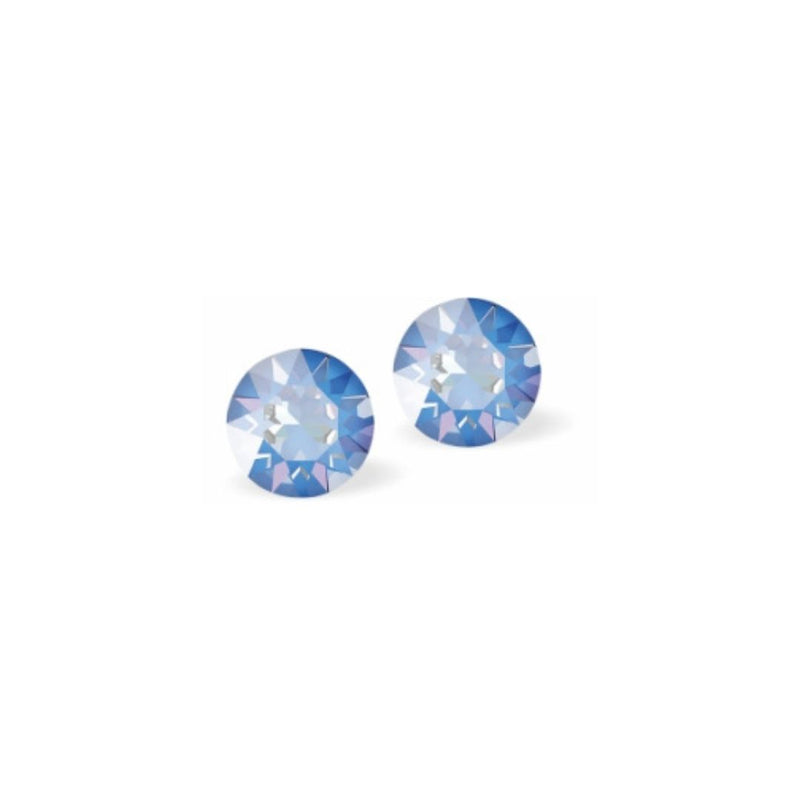 Austrian Crystal Diamond-shape Stud Earrings in Blue Ocean Delite with Sterling Silver Earwires