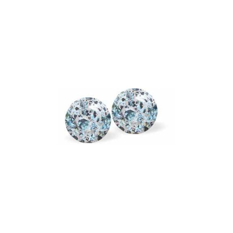 Austrian Crystal Diamond-shape Stud Earrings in Silver Patina in Aquamarine Blue, 8mm in size with Sterling Silver Earwires