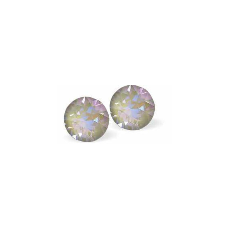 Austrian Crystal Diamond-shape Stud Earrings in Serene Grey DeLite, 8mm in size with Sterling Silver Earwires