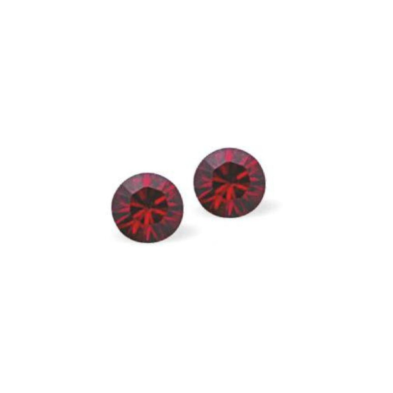 Sparkly Austrian Crystal Diamond-shape, Elegant Stud Earrings Round, Multi Faceted Crystal 4mm & 7mm in diameter Colour: Burgundy Red Sterling Silver Earwires Delivered in a soft, black, velveteen pouch
