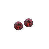 Sparkly Austrian Crystal Diamond-shape, Elegant Stud Earrings Round, Multi Faceted Crystal 4mm & 7mm in diameter Colour: Burgundy Red Sterling Silver Earwires Delivered in a soft, black, velveteen pouch
