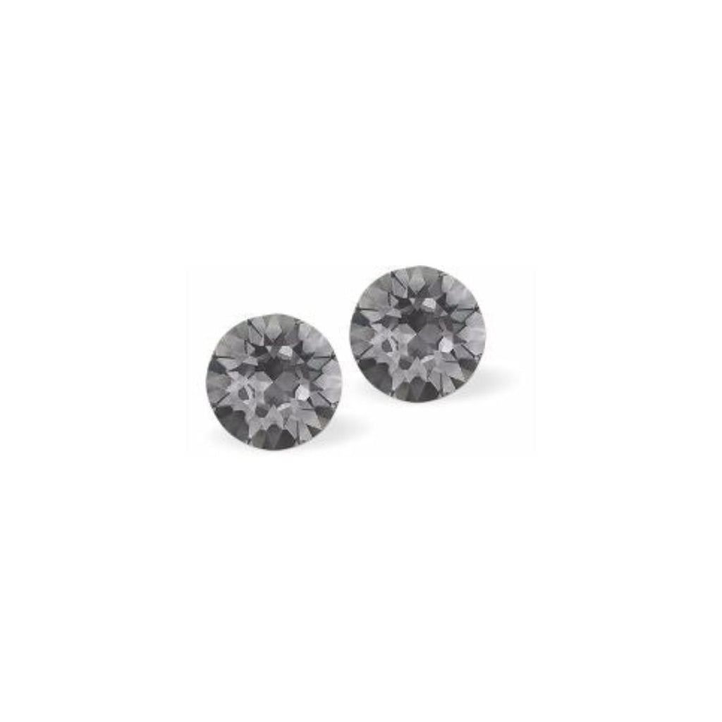 Austrian Crystal Diamond-shape Stud Earrings in Grey Silver Night in sizes with Sterling Silver