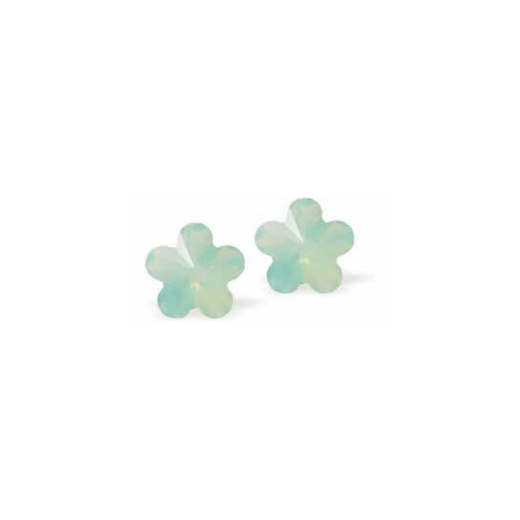 Sparkly Austrian Crystal Daisy Stud Earrings Colour: Pacific Opal Green Sterling Silver Earwires 10mm in size Delivered in a soft, black, velveteen pouch