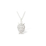 Crystal Encrusted Owl Necklace, Rhodium Plated with a choice of chain