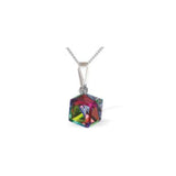 Austrian Crystal Oblique Cube Necklace, 8mm in size in Vitrail Medium with a Choice of Chains