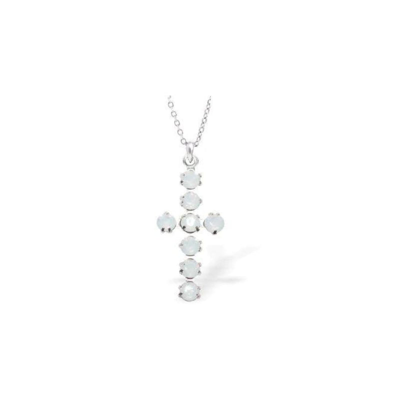 White Opal Crystal Encrusted Cross Necklace