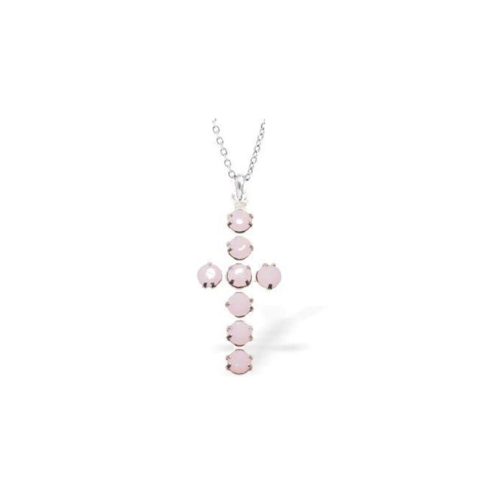 Rose Pink Opal Crystal Encrusted Cross Necklace
