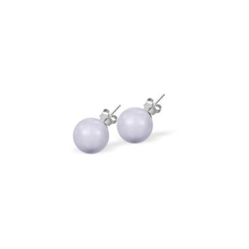 Austrian Crystal Pearl Stud Earrings in Lavender Purple with Sterling Silver Earwires