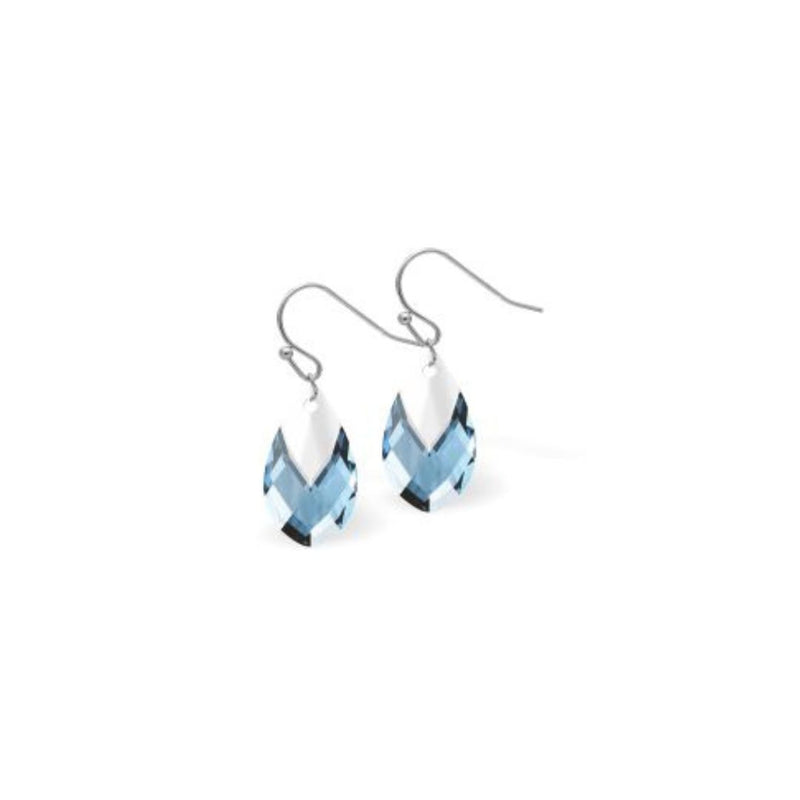 Austrian Crystal Metallic Teardrop Drop Earrings in Aquamarine Blue with Sterling Silver Earwires