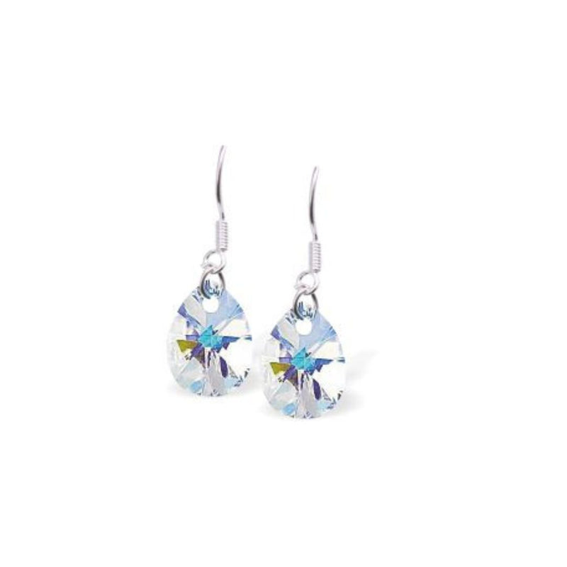 Austrian Crystal Peardrop Earrings in Aurora Borealis, with Sterling Silver Earwires