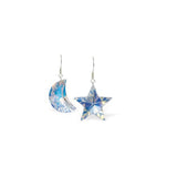 Austrian Crystal Star and Moon Drop Earrings in Reflective Aurora Borealis with Sterling Silver Earwires