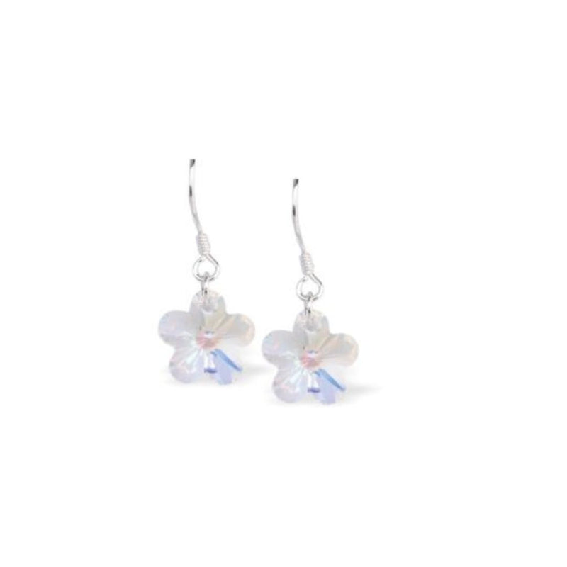 Austrian Crystal Daisy Drop Earrings in Reflective Aurora Borealis