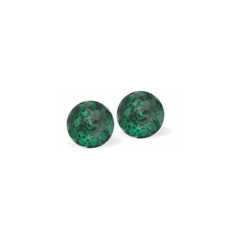 Austrian Crystal Dome Stud Earrings in Emerald Green, Sterling Silver Earwires