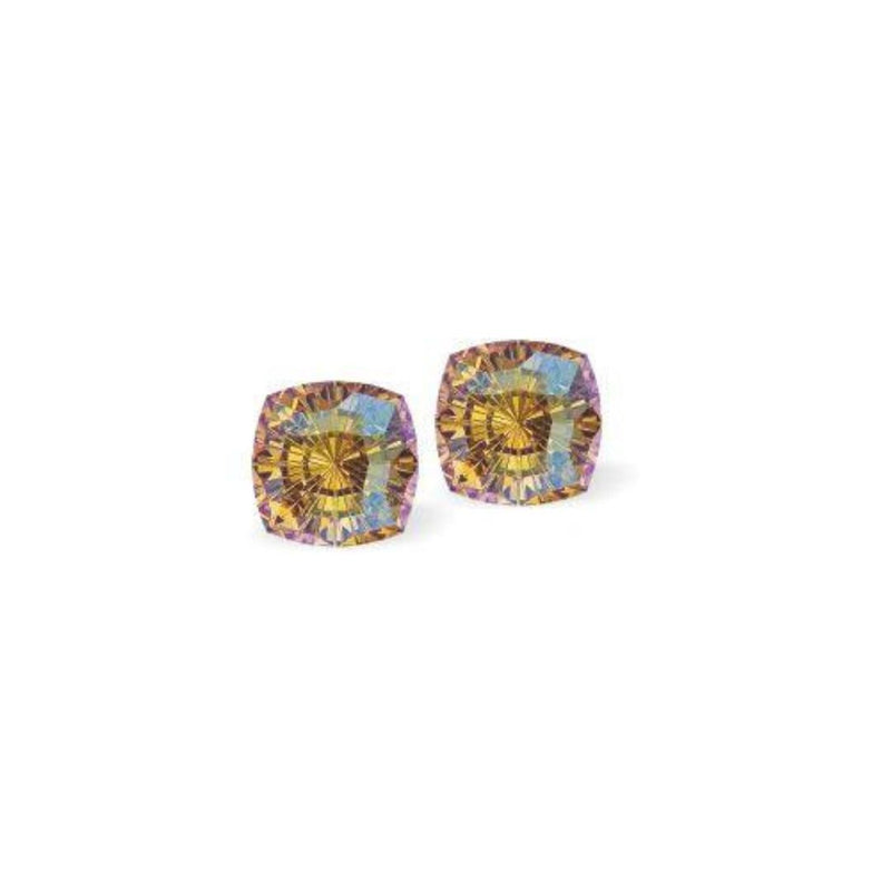 Austrian Crystal Mystic Square Stud Earrings in Light Topaz Shimmer, Sterling Silver Earwires