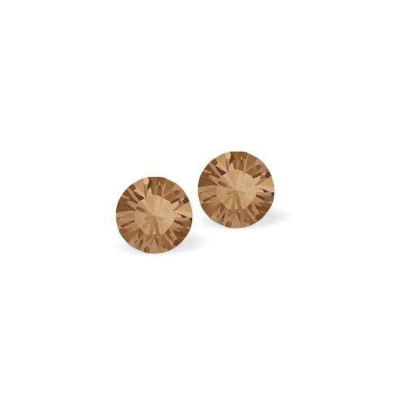 Austrian Crystal Diamond-shape Stud Earrings in Bronze Shade with Sterling Silver Earwires.